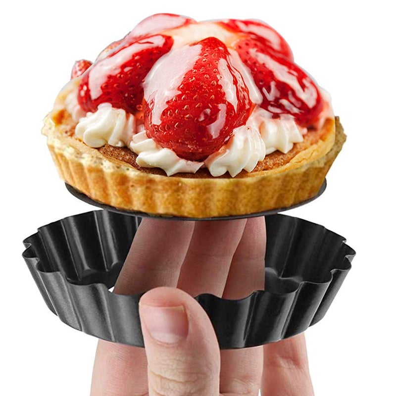 Cyimi Mini Tart Pan Set of 6, Non-Stick 4 Inch Quiche Pan, Removable Bottom Tart Pan for Pies, Quiche Bakeware, Cheese Cakes, Desserts and more - Image 3